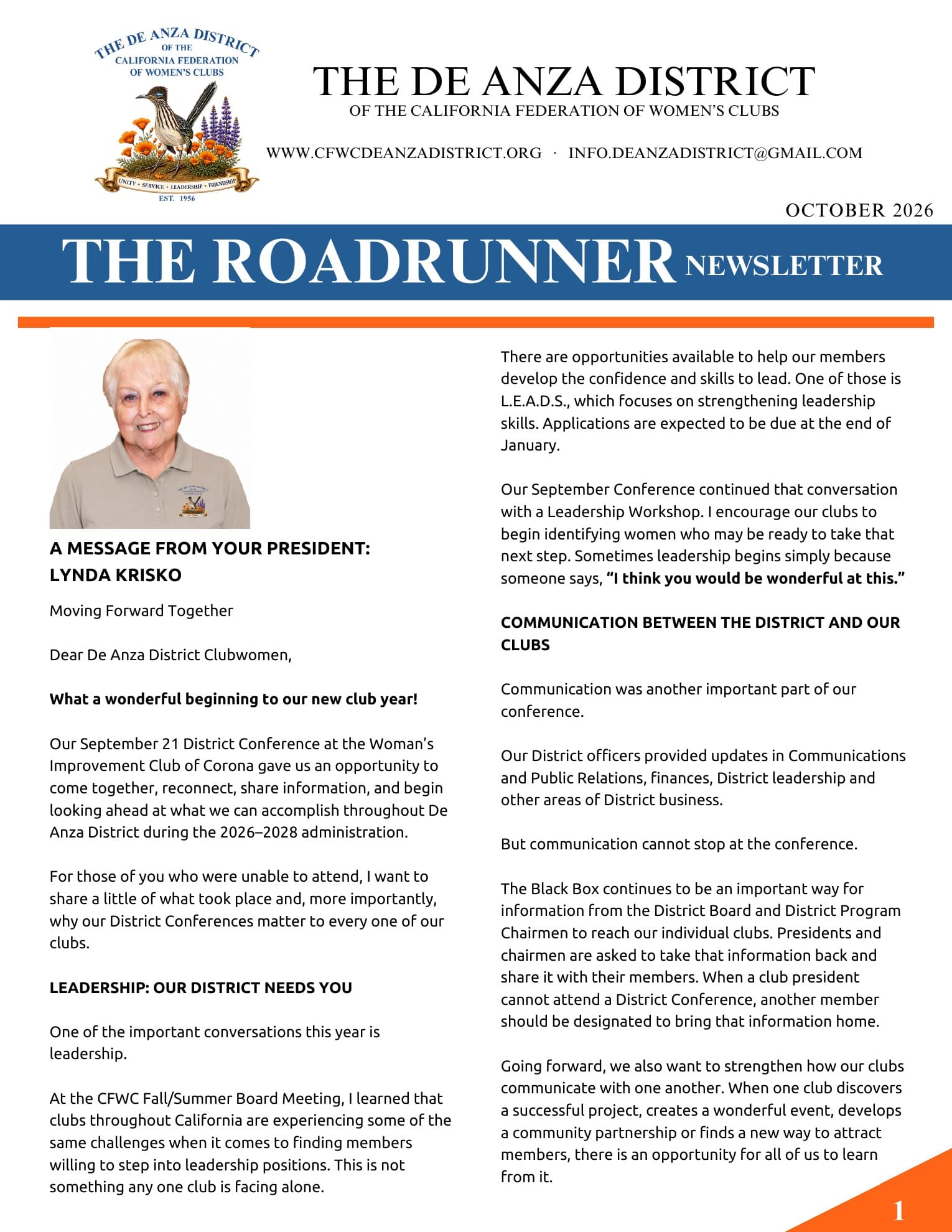 The De Anza District Roadrunner — page 1